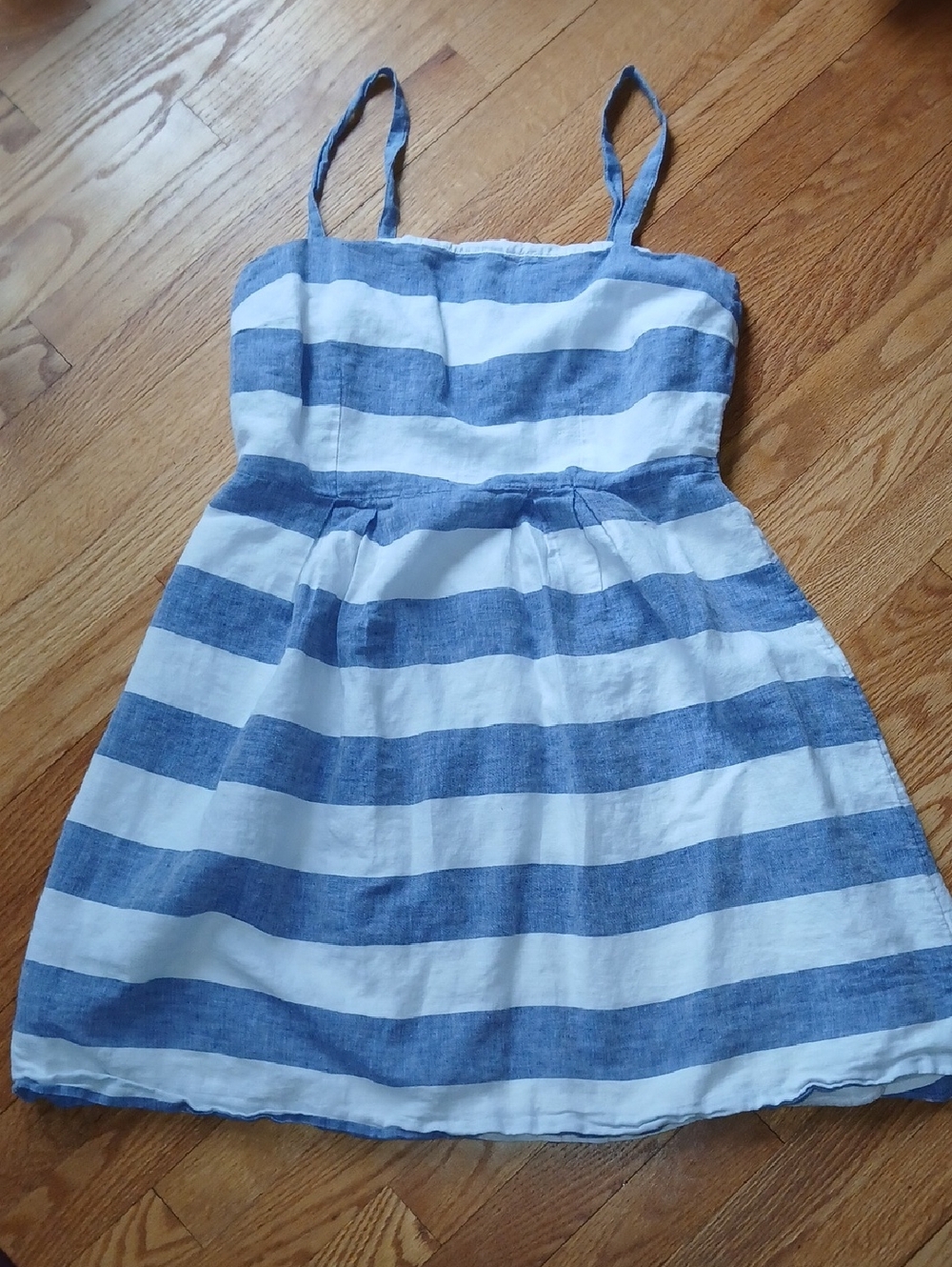 LOFT Blue and White Nautical Striped Linen & Cotton Sundress ■ Size 4